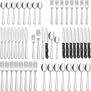 48-Piece Silverware Set with Steak Knives for 8, Stainless Steel Flatware Cutlery Set